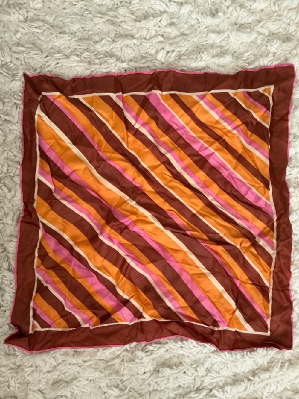 VINTAGE 60s 70s Orange Pink Stripe Scarf
